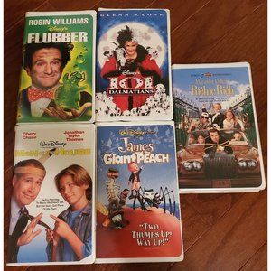 Lot Of 5 VHS Disney/WB Live Action Family Movies - 101 Dalmatians, Flubber, Etc.